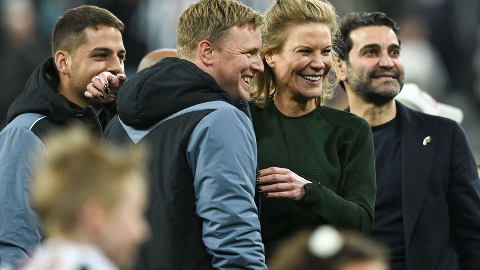 Newcastle boss Eddie Howe with chief executive Amanda Staveley and club co-owner Mehrdad Ghodoussi