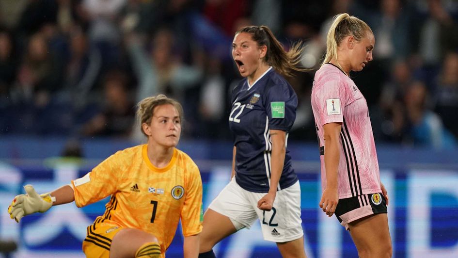 Argentina celebrate as they make it 3-3 against Scotland in the Women's World Cup