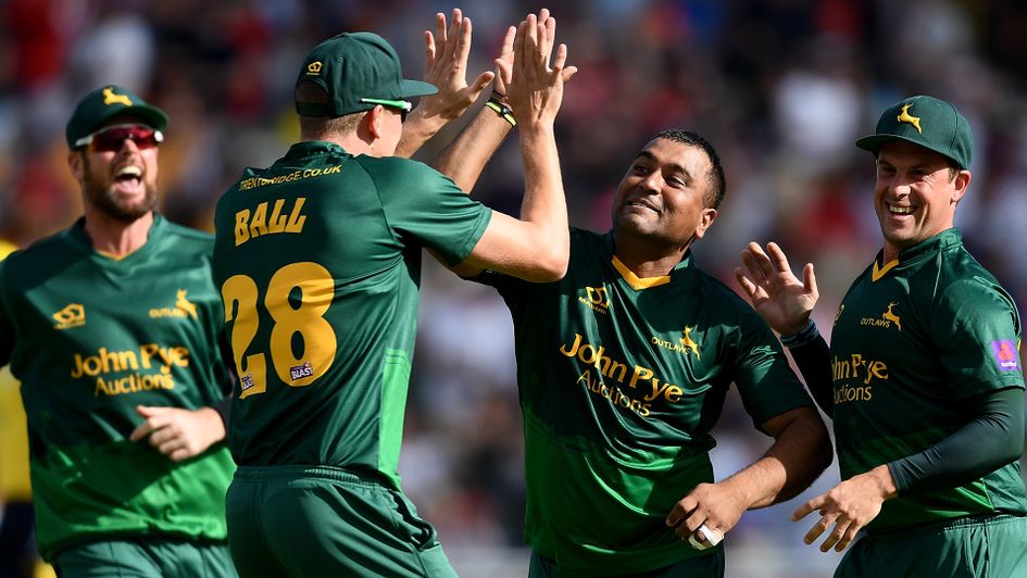 Samit Patel celebrates after taking the wicket of Shahid Afridi 