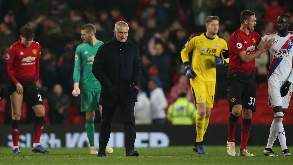 Jose Mourinho trudges off the pitch after Manchester United drew 0-0 with Crystal Palace