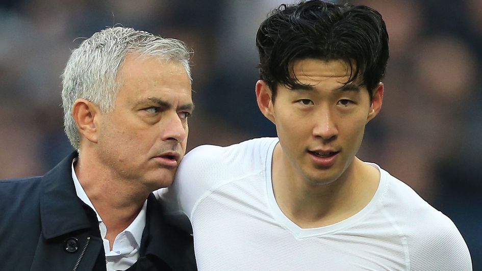 Heung-Min Son, right, with Jose Mourinho