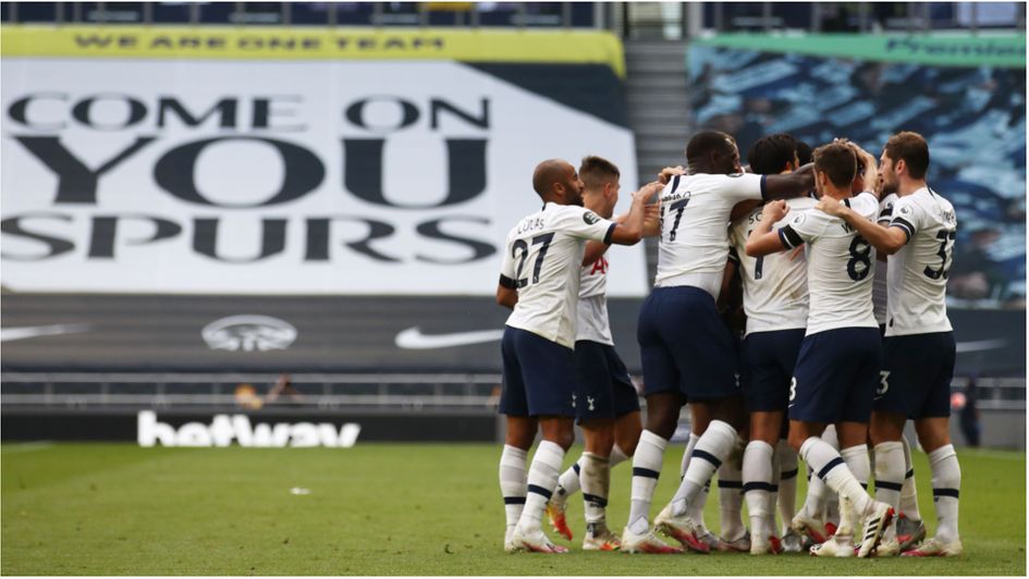 Tottenham celebrate beating Arsenal in the north London derby