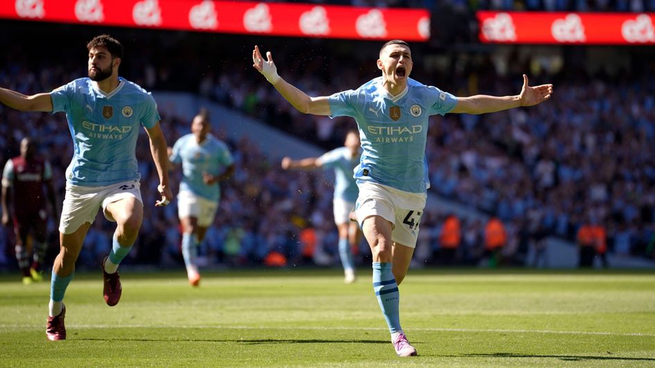 Phil Foden celebrates a goal for Manchester City