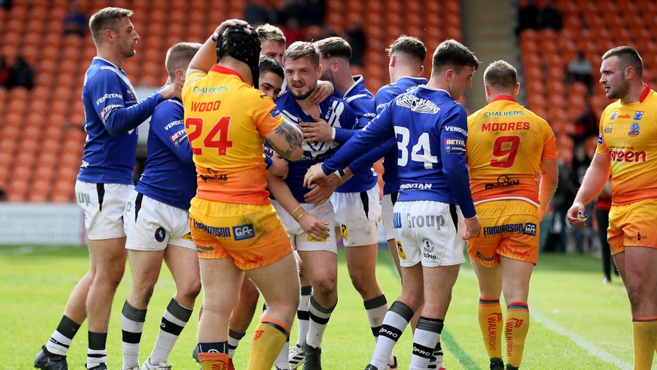 Swinton Lions celebrate a try at Summer Bash