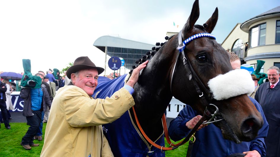 Trainer Kevin Prendergast with Awtaad after his winning ride in The Tattersalls Irish 2000 Guineas