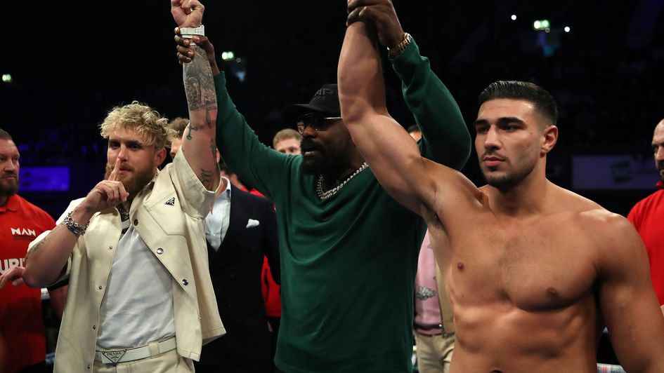 Tommy Fury and Jake Paul with Derek Chisora