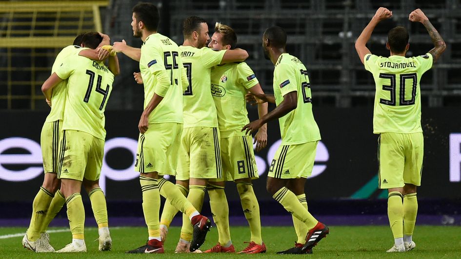 Dinamo Zagreb celebrate after scoring against Anderlecht