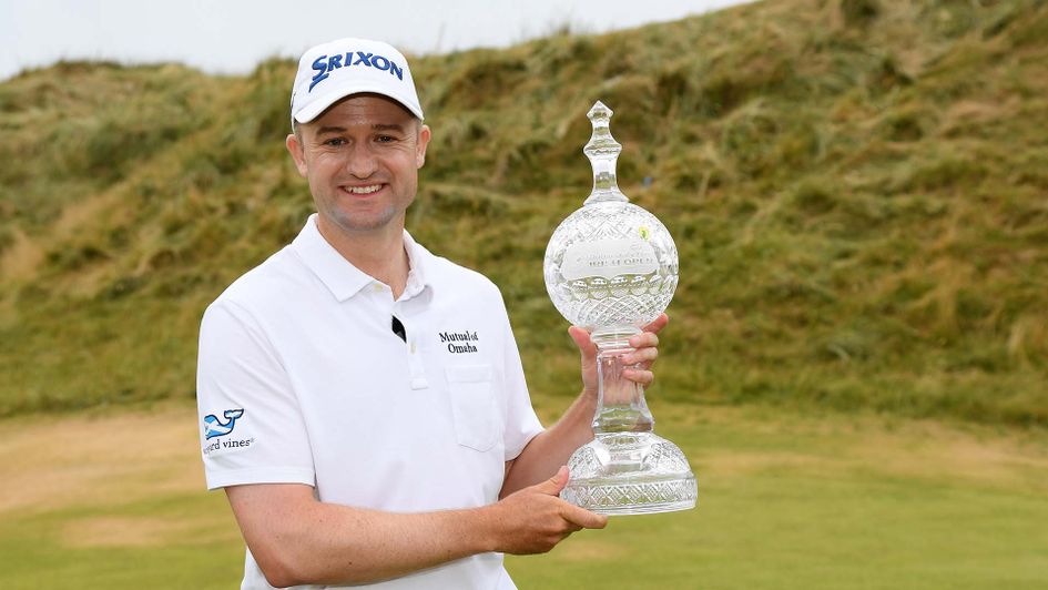 Russell Knox celebrates winning the Irish Open