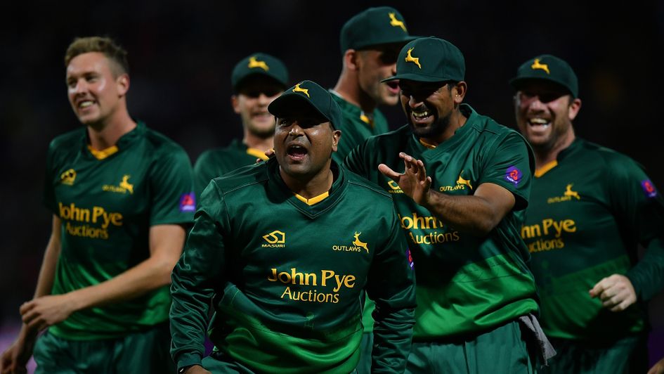 Samit Patel celebrates after running out Birmingham's Ed Pollock