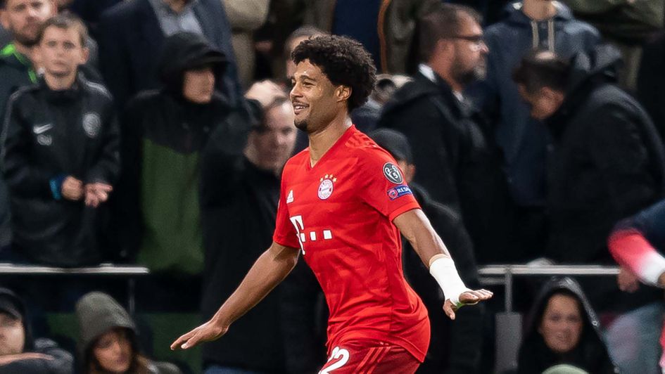 Serge Gnabry celebrates scoring for Bayern Munich against Tottenham in the Champions League