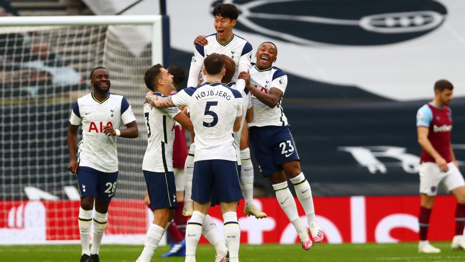 Tottenham celebrate Heung-min Son's early goal v West Ham