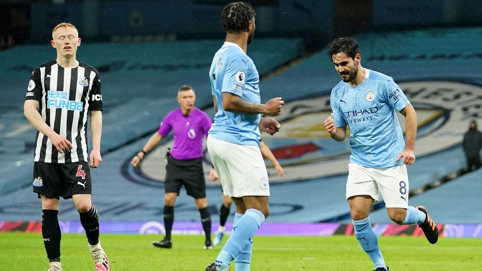 lkay Gundogan celebrates his goal against Newcastle