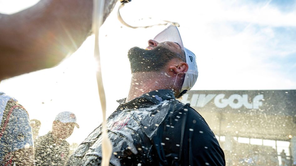 Jon Rahm celebrates