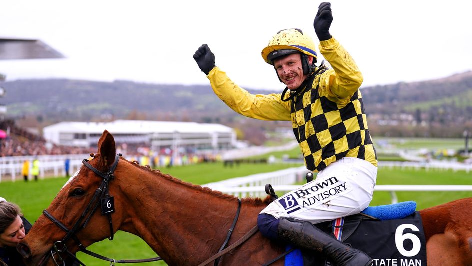 Paul Townend celebrates State Man's Champion Hurdle win