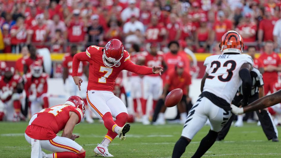 Harrison Butker kicks the winning goal