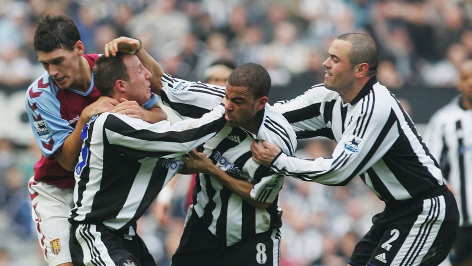 Newcastle team-mates Lee Bowyer and Kieron Dyer were both sent off for this incident