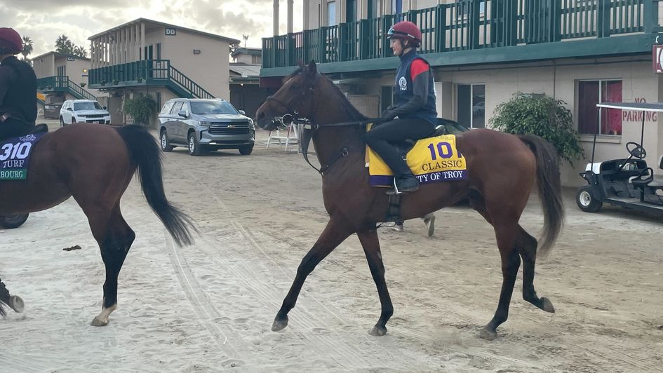 City Of Troy trots back to the stables at Del MAr