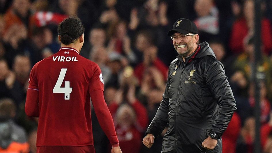 Jurgen Klopp celebrates Liverpool's victory over Everton