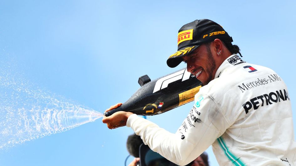 A familiar sight as Lewis Hamilton celebrates victory in France