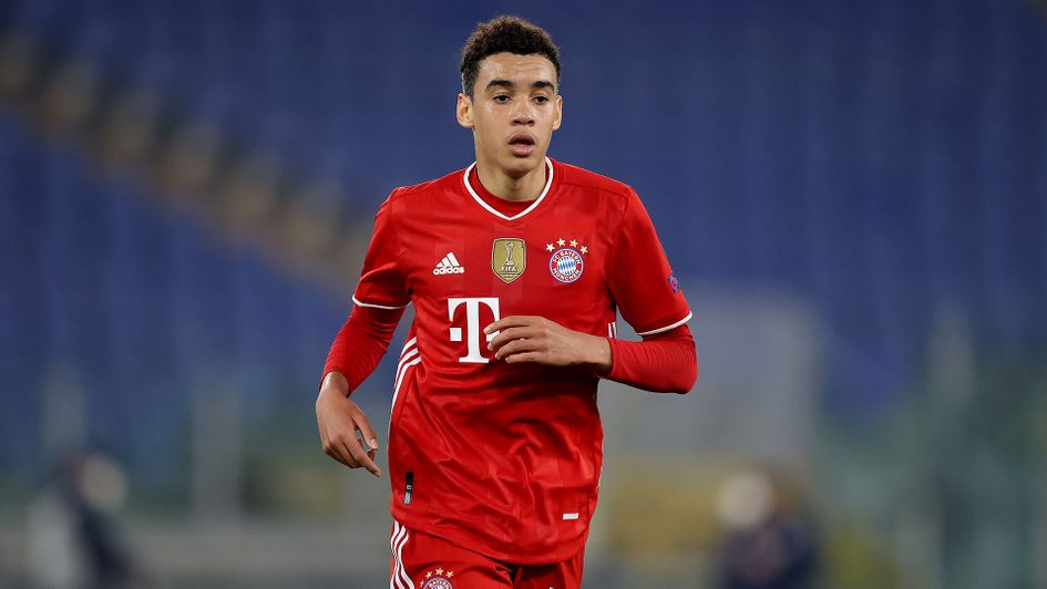 Jamal Musiala in Champions League action for Bayern Munich