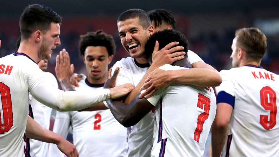 Bukayo Saka celebrates his winner with his England teammates