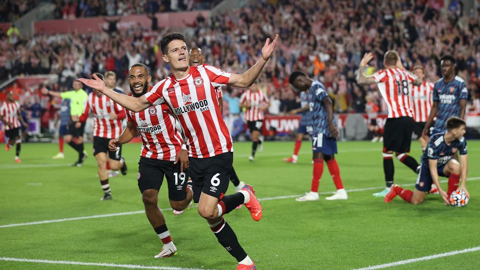 Christian Norgaard celebrates for Brentford