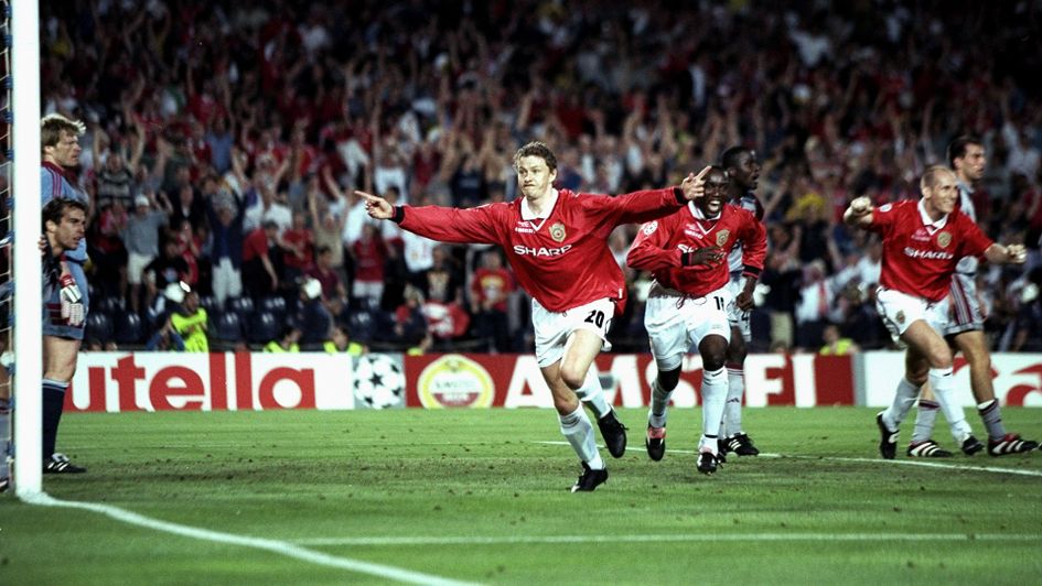 Ole Gunnar Solskjaer scores the winning goal for Manchester United