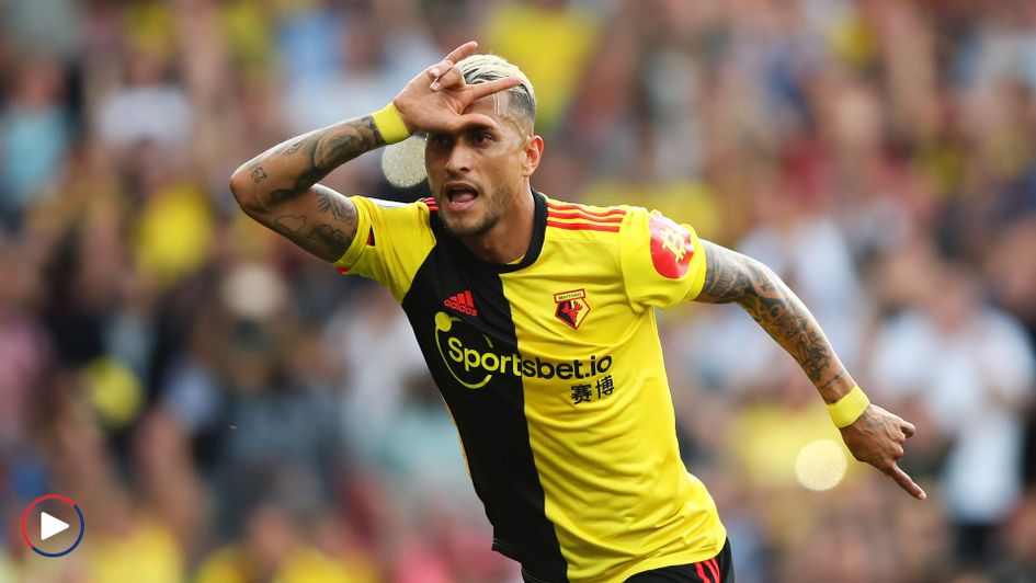 Roberto Pereyra: Watford ace celebrates his equaliser v Arsenal - scroll down for highlights