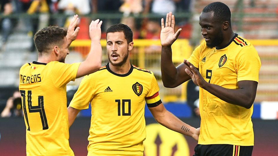 Romelu Lukaku: The forward (right) celebrates with his Belgium team-mates after scoring in their friendly with Costa Rica