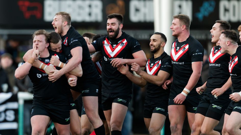 London Broncos players celebrate