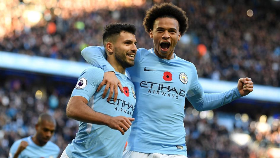 Sergio Aguero and Leroy Sane celebrate