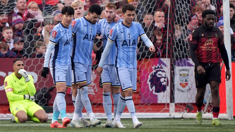 Tottenham celebrate a goal against Tamworth