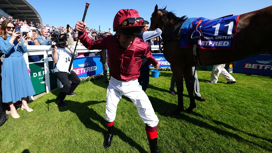 Frankie celebrates after leaping off Soul Sister