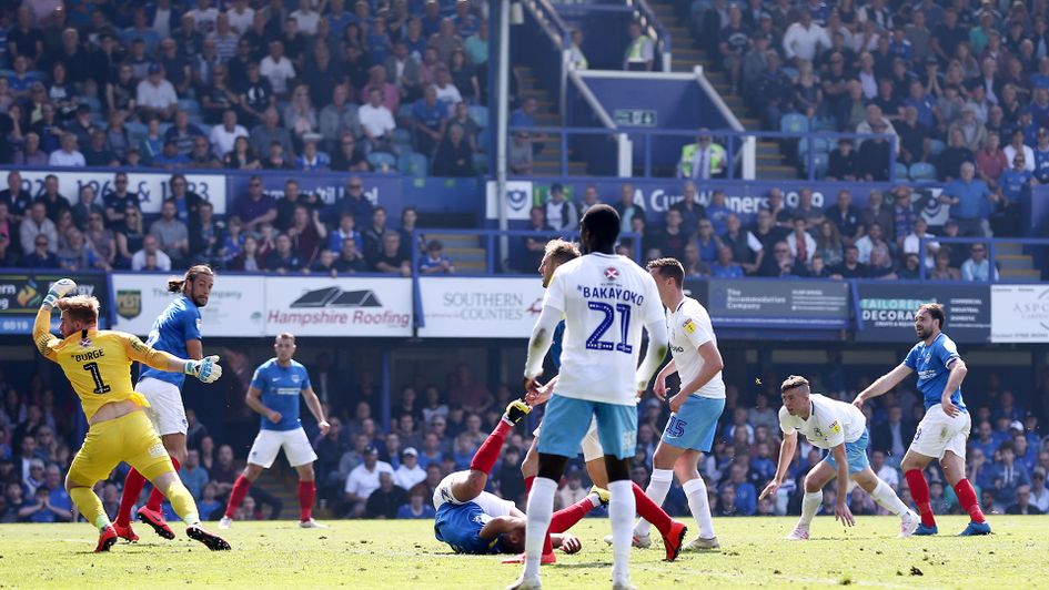 Brett Pitman scores the winning goal for Portsmouth against Coventry