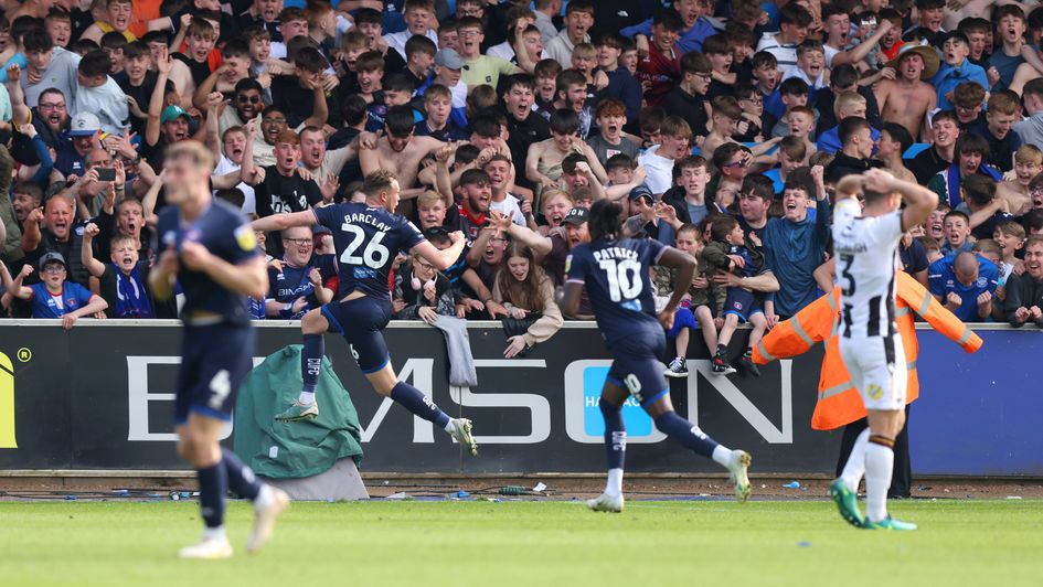 Ben Barclay celebrates his winning goal against Carlisle