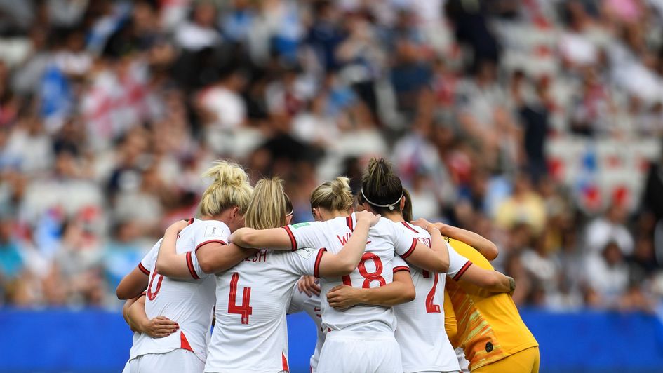 England huddle ahead of their FIFA Women's World Cup opener with Scotland