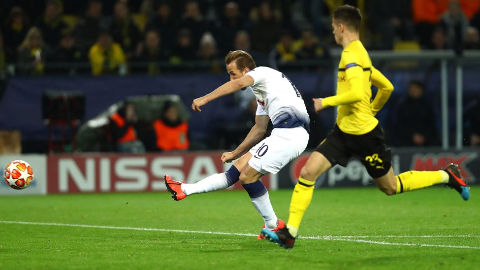 Harry Kane scores against Dortmund