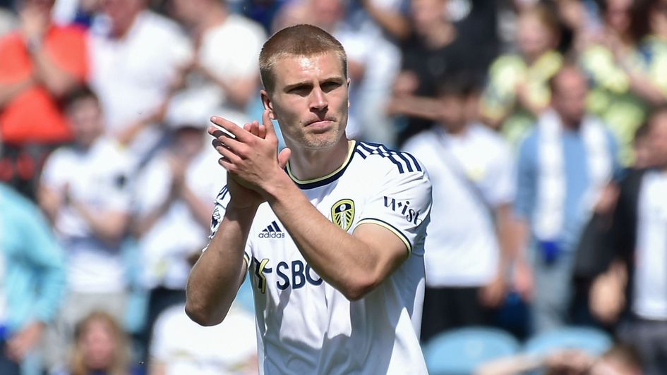 Leeds United's Rasmus Kristensen applauds fans