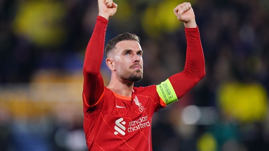 Jordan Henderson celebrates Liverpool reaching the Champions League final.