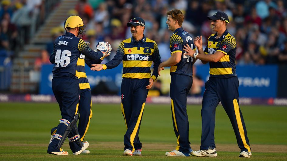 Glamorgan celebrate the wicket of Ian Cockbain