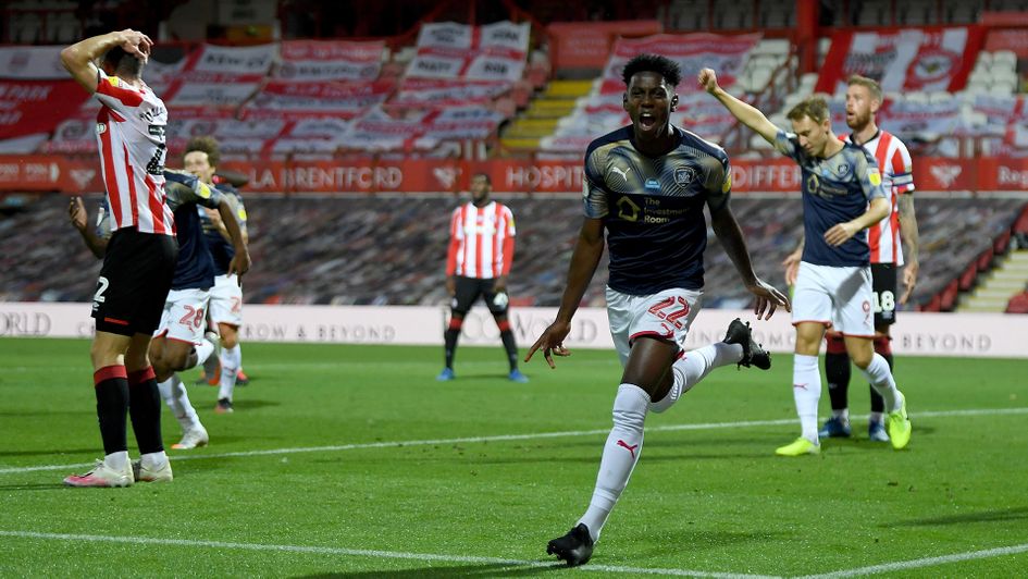 Clarke Oduor celebrates his winner for Barnsley