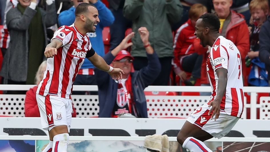 Jese celebrates his winner for Stoke against Arsenal