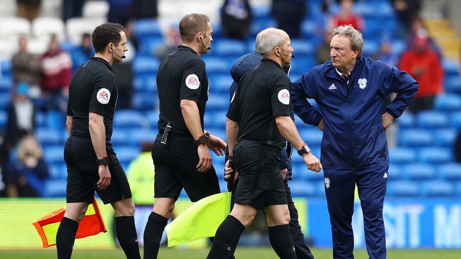 Cardiff manager Neil Warnock fumes at the officials after Chelsea defeat