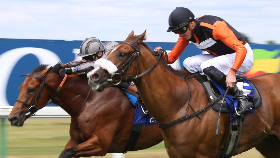 Raasel wins the Coral Charge at Sandown