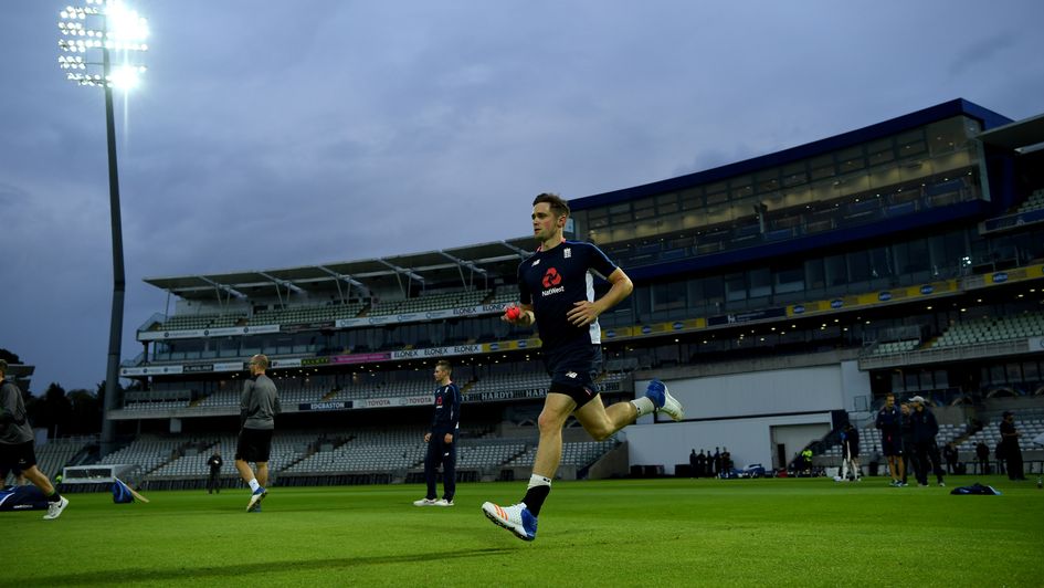 Chris Woakes trains with the pink ball at Edgbaston