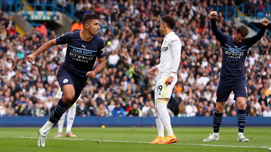 Rodri celebrates a goal against Leeds