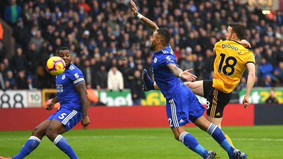 Diogo Jota scores for Wolves after just four minutes against Leicester