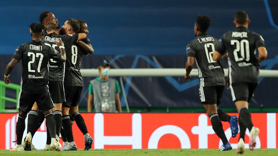 Lyon celebrate Moussa Dembele's goal