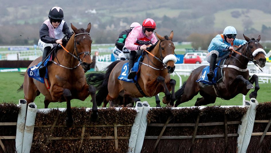 Rachael Blackmore and Bob Olinger (left) jumps the last