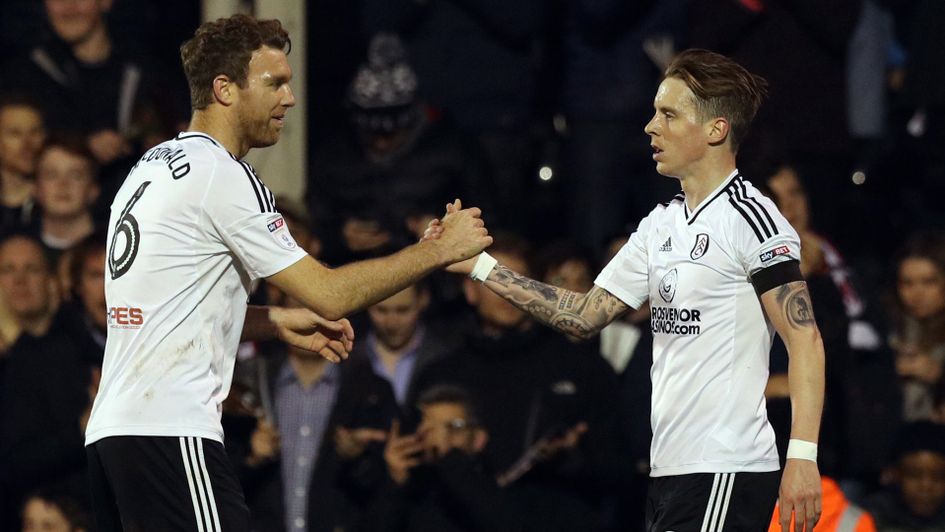 Fulham duo Kevin McDonald and Stefan Johansen celebrate